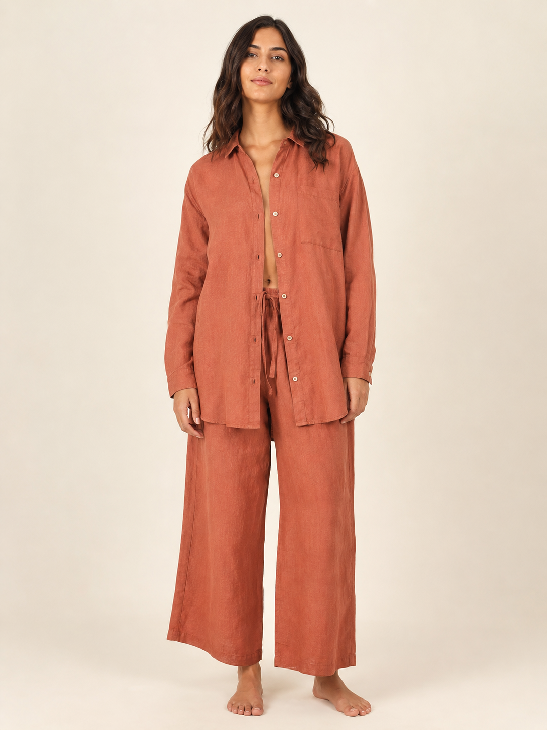 Co-ord Sets - Terracotta Longline Shirt Set