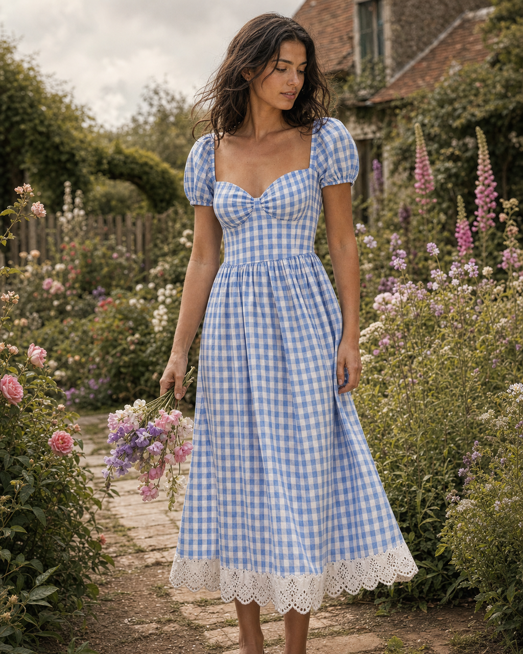 The Blue Gingham Gathered Midi product image B