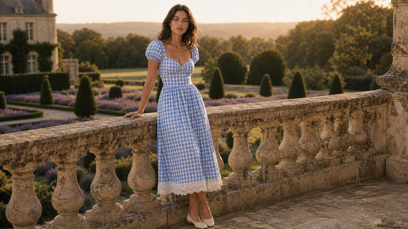 The Blue Gingham Gathered Midi product image C