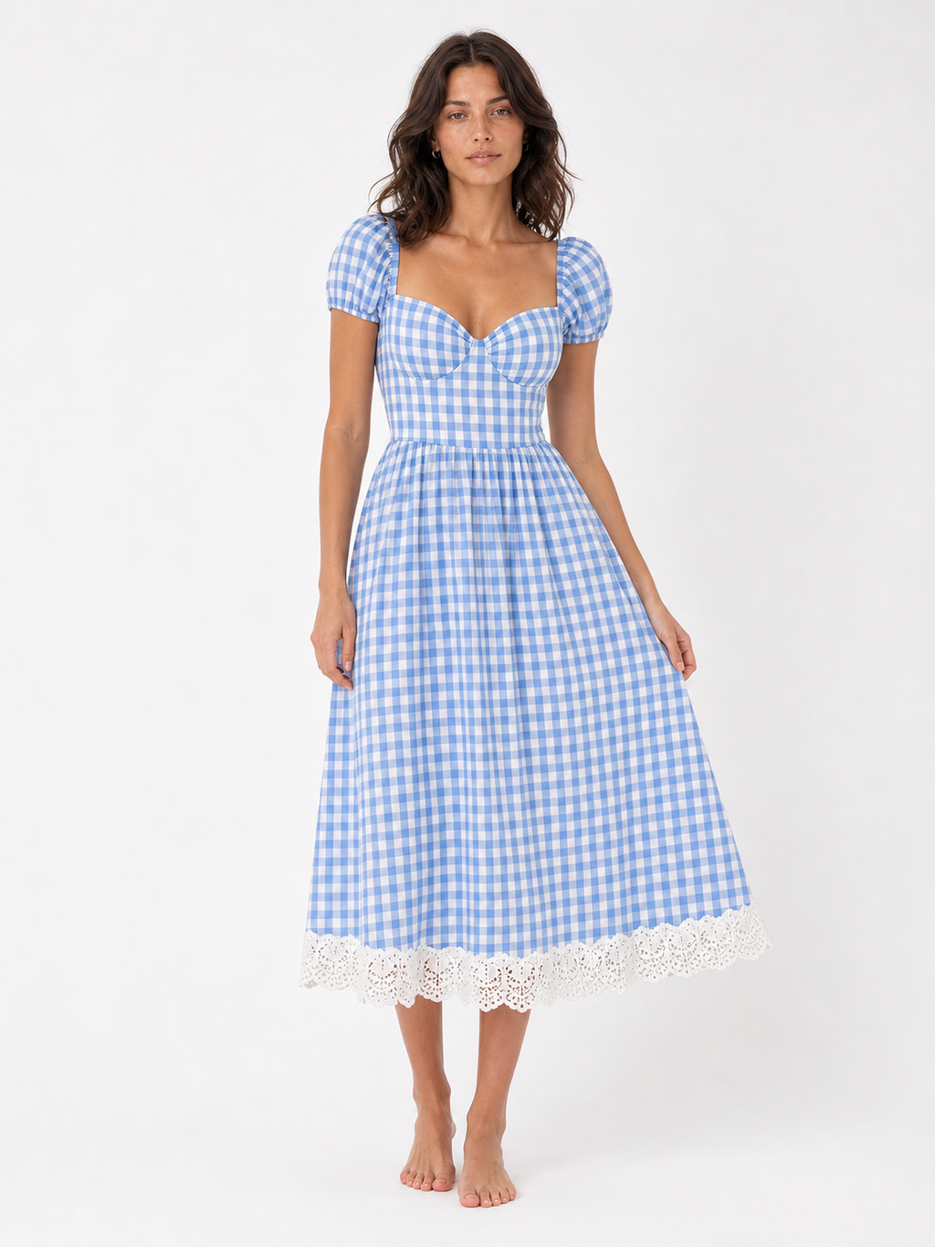 The Blue Gingham Gathered Midi product image D