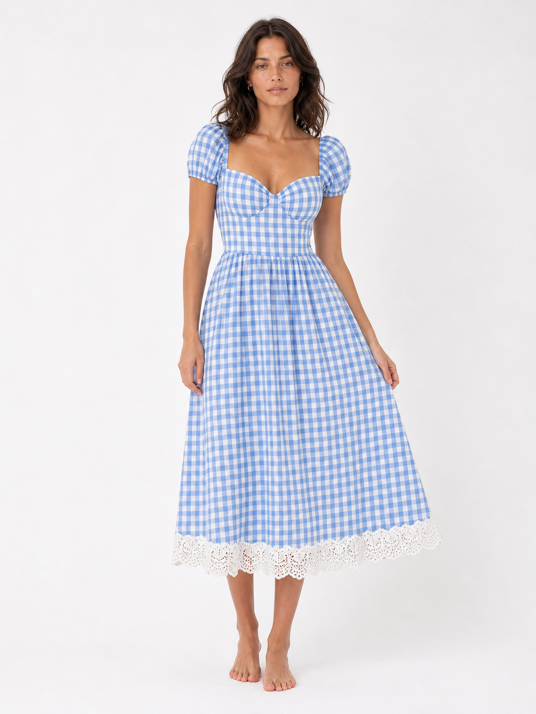 The Blue Gingham Gathered Midi product image D