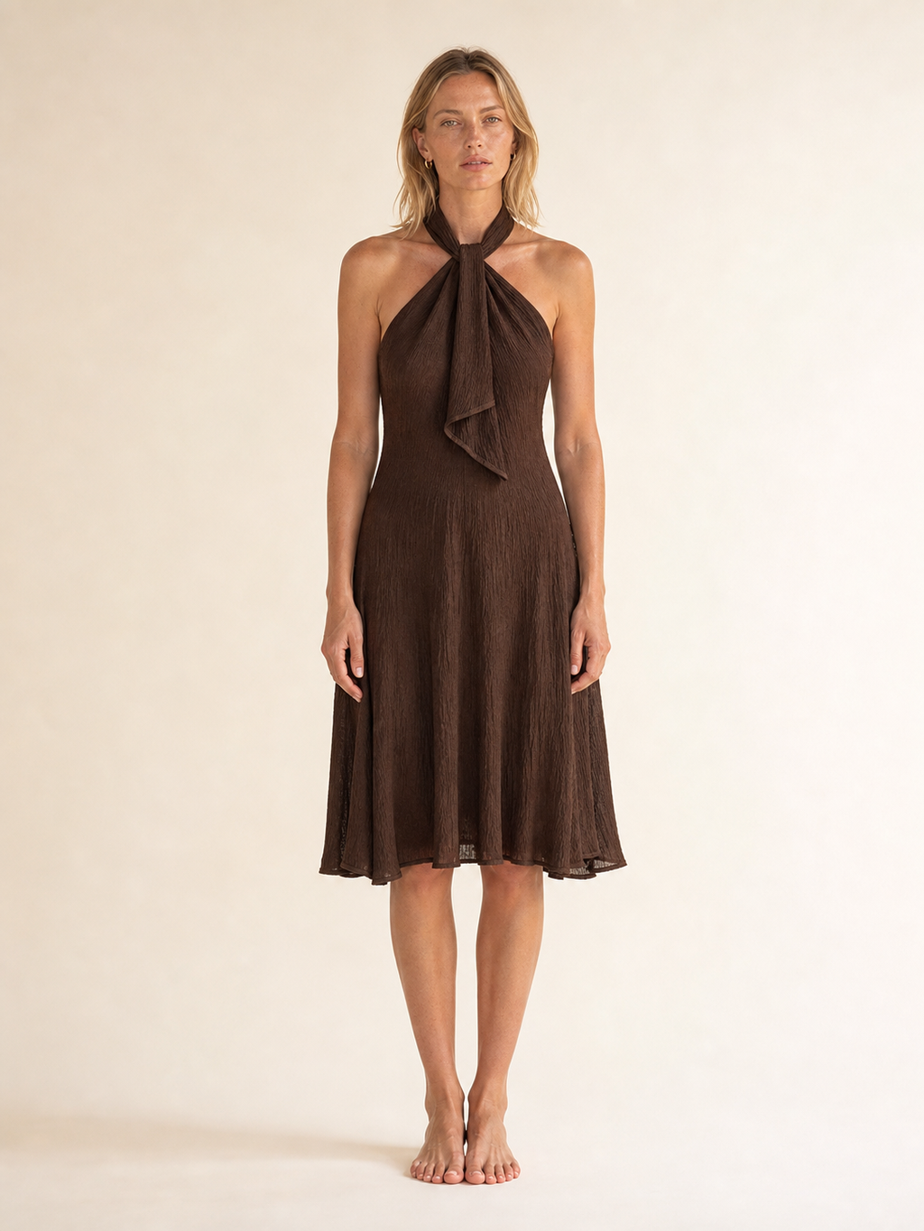The Scarf-Tie Chocolate Crinkle Midi product image D