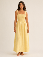 The Butter Linen Smocked Maxi front view