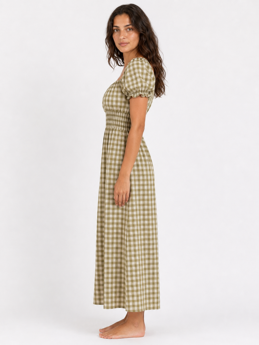 The Olive Gingham Shirred Maxi secondary view