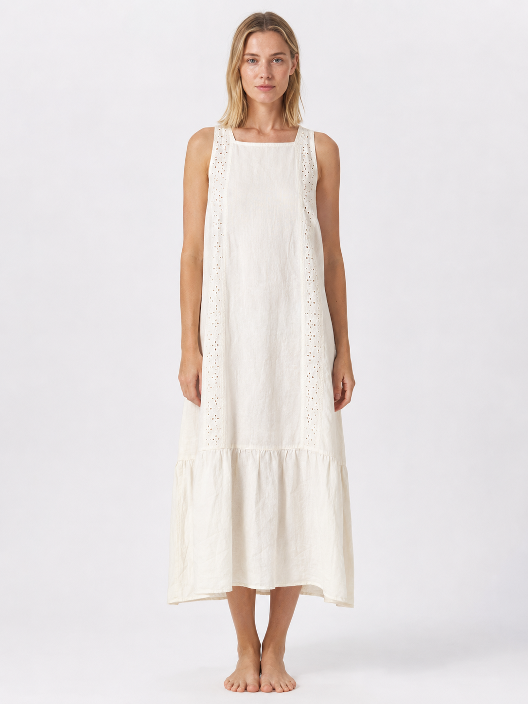 The Ivory Broderie Linen Maxi front view