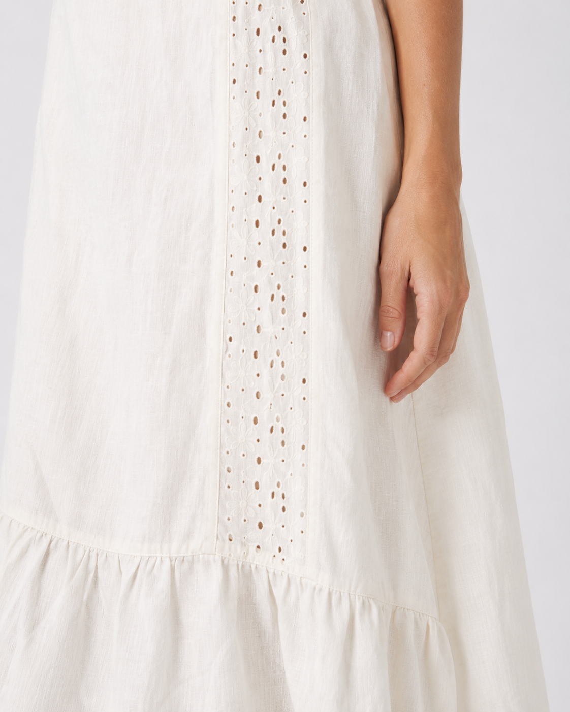 The Ivory Broderie Linen Maxi construction detail