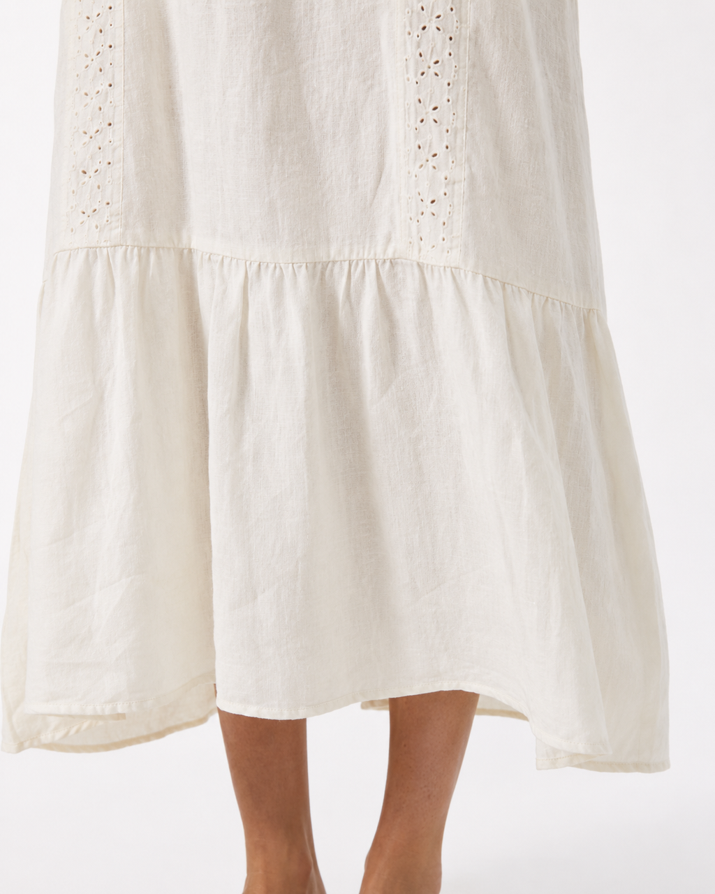 The Ivory Broderie Linen Maxi fabric detail