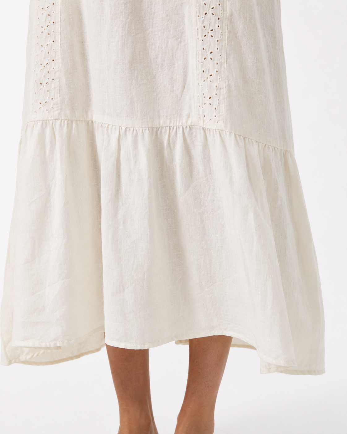 The Ivory Broderie Linen Maxi fabric detail