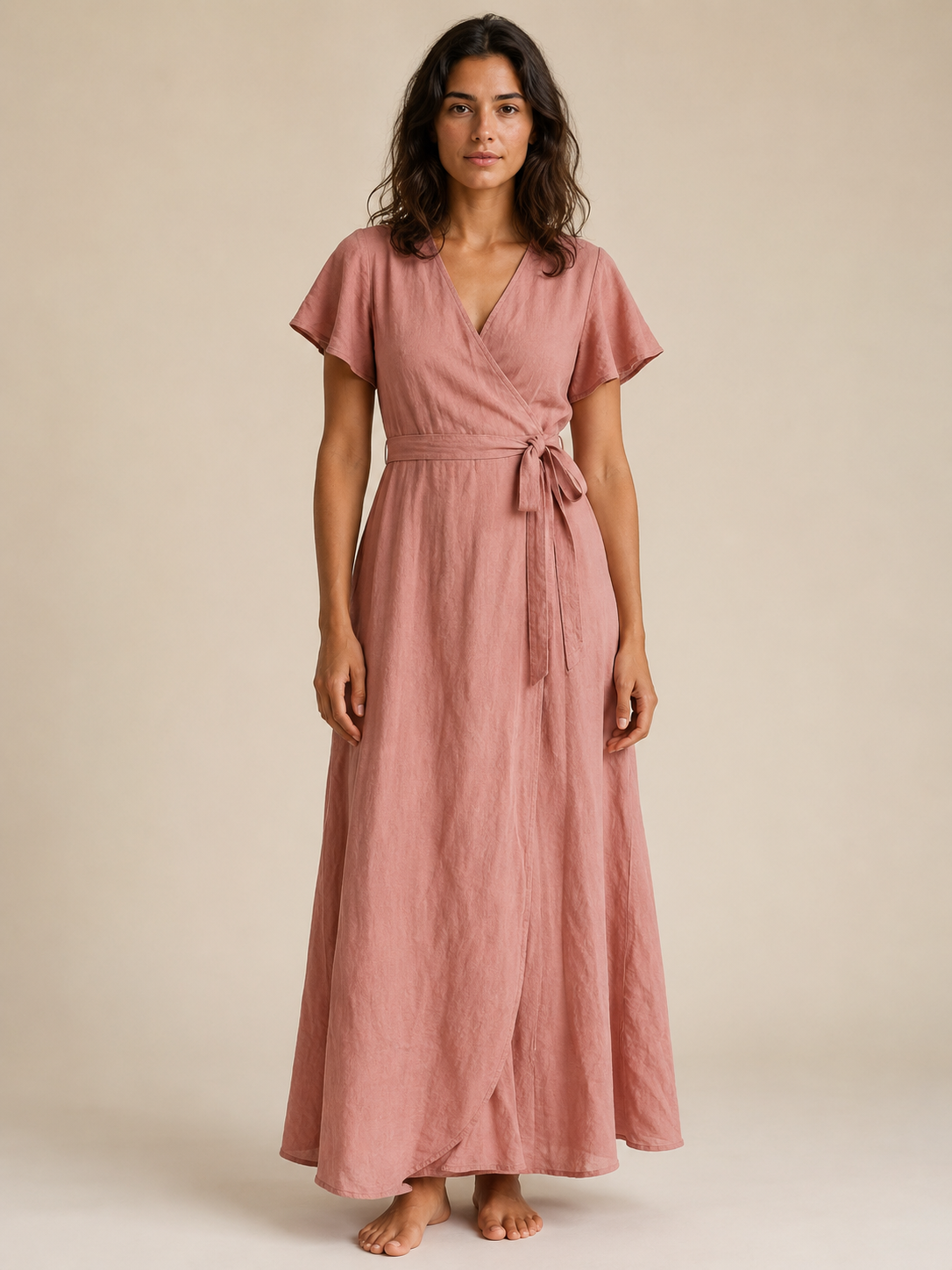 The Dusty Rose Wrap Linen Maxi front view