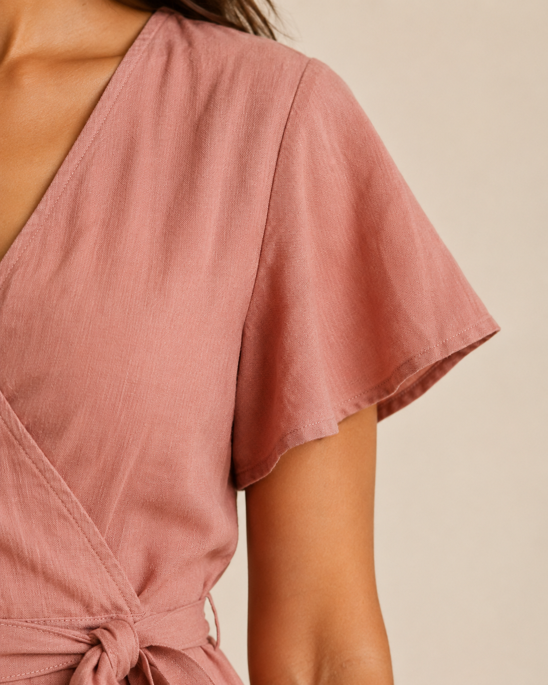 The Dusty Rose Wrap Linen Maxi fabric detail