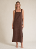 The Chocolate Column Linen Maxi front view