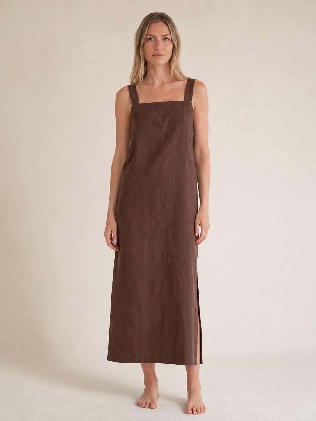 The Chocolate Column Linen Maxi front view