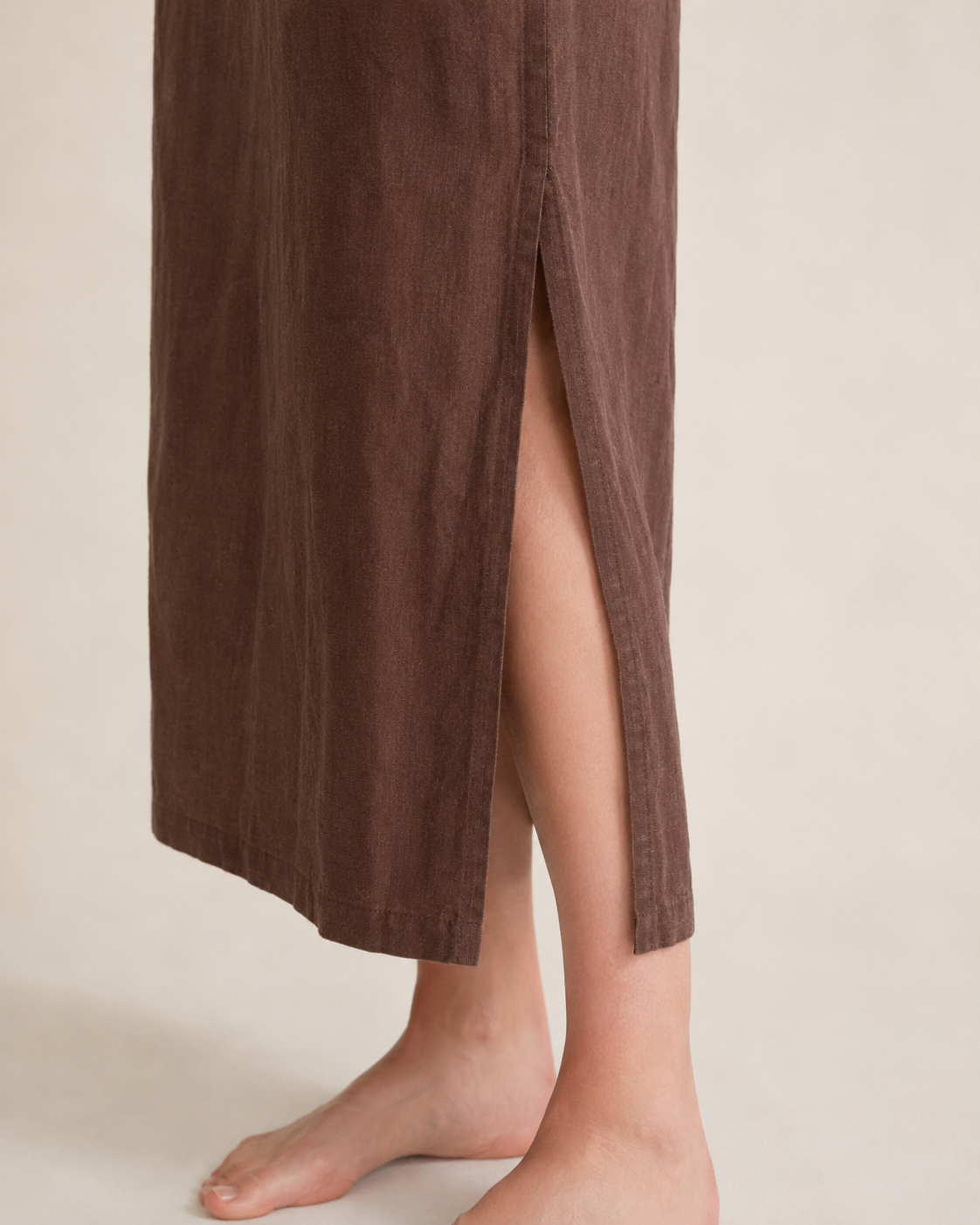 The Chocolate Column Linen Maxi fabric detail