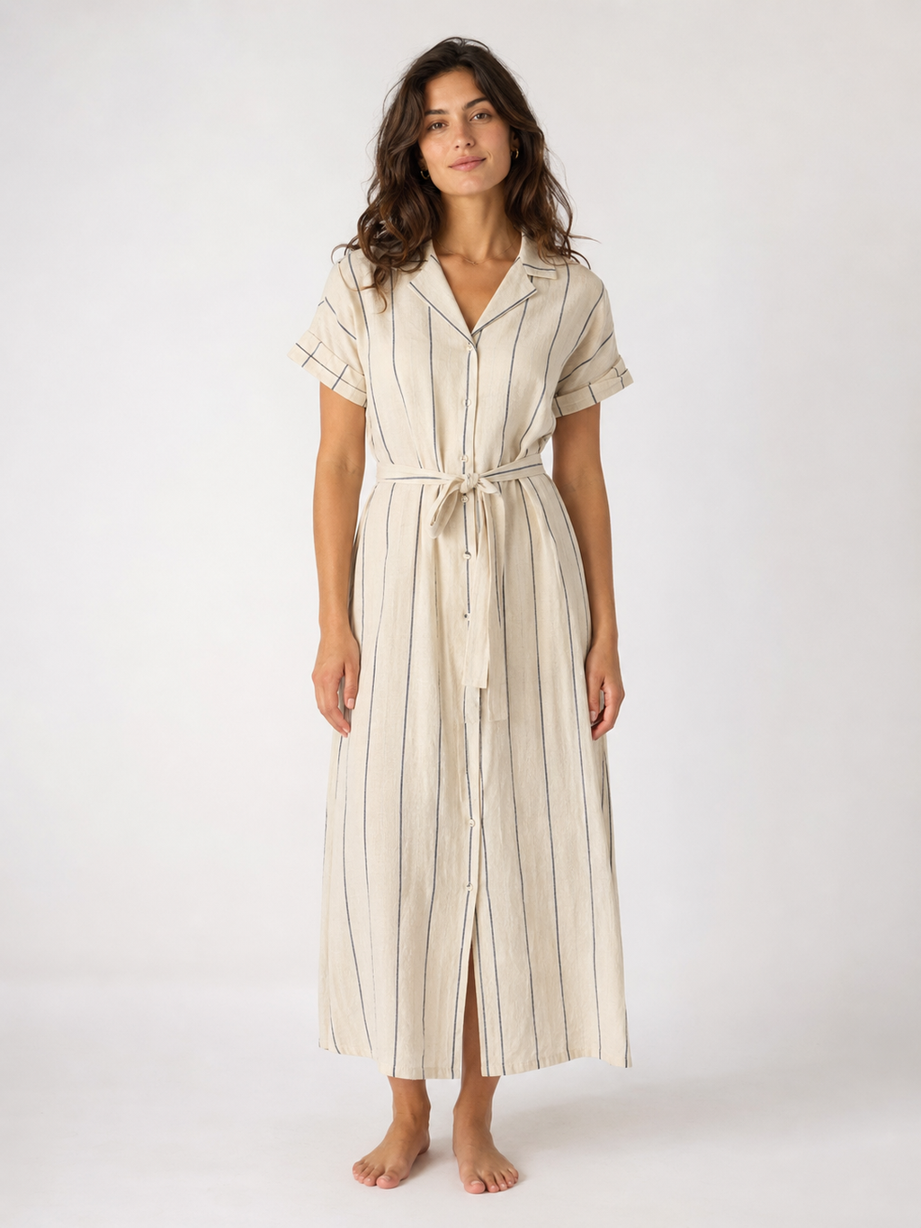 The Navy Stripe Shirt Maxi Dress front view