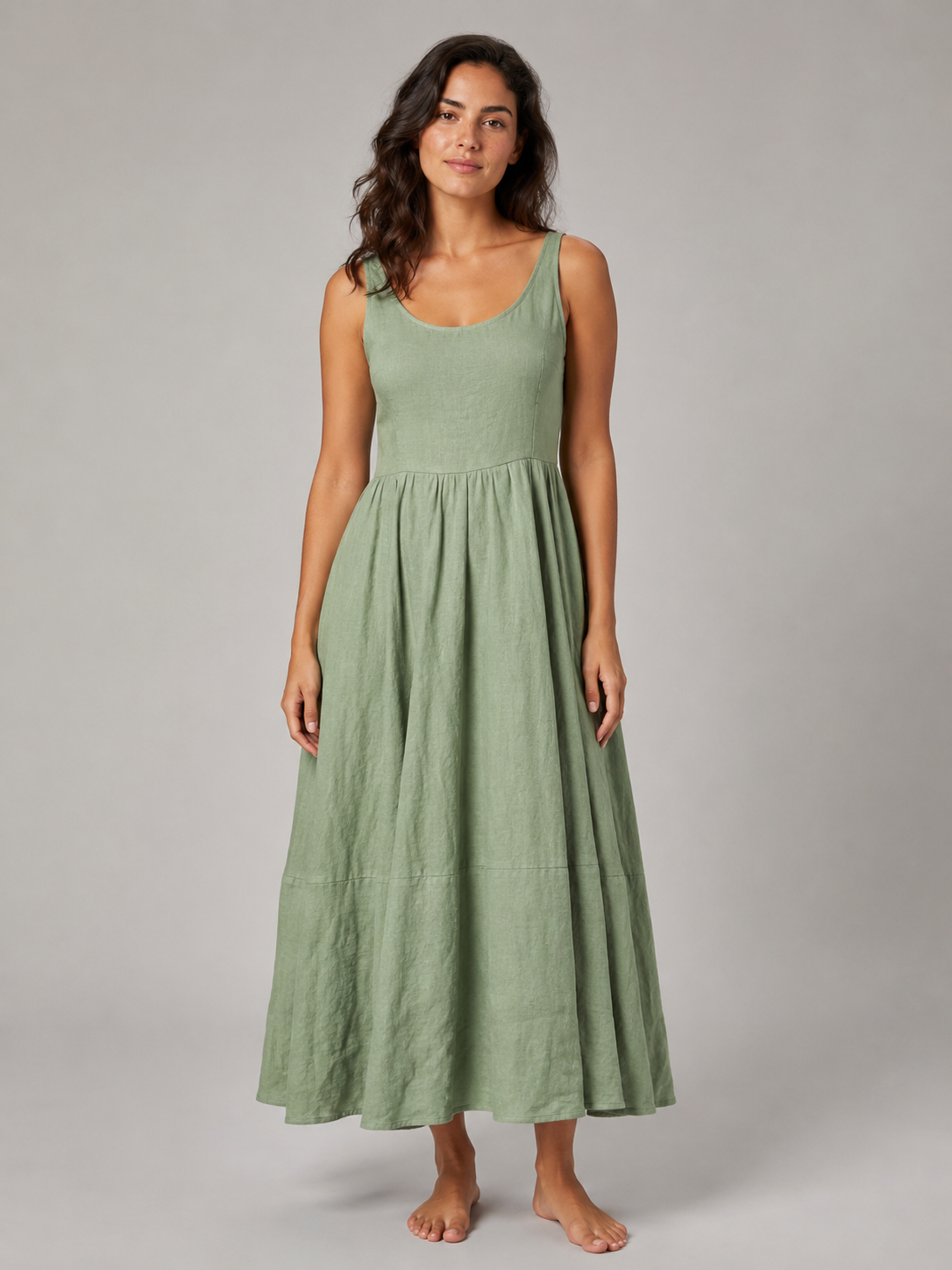 The Sage Linen Garden Maxi front view