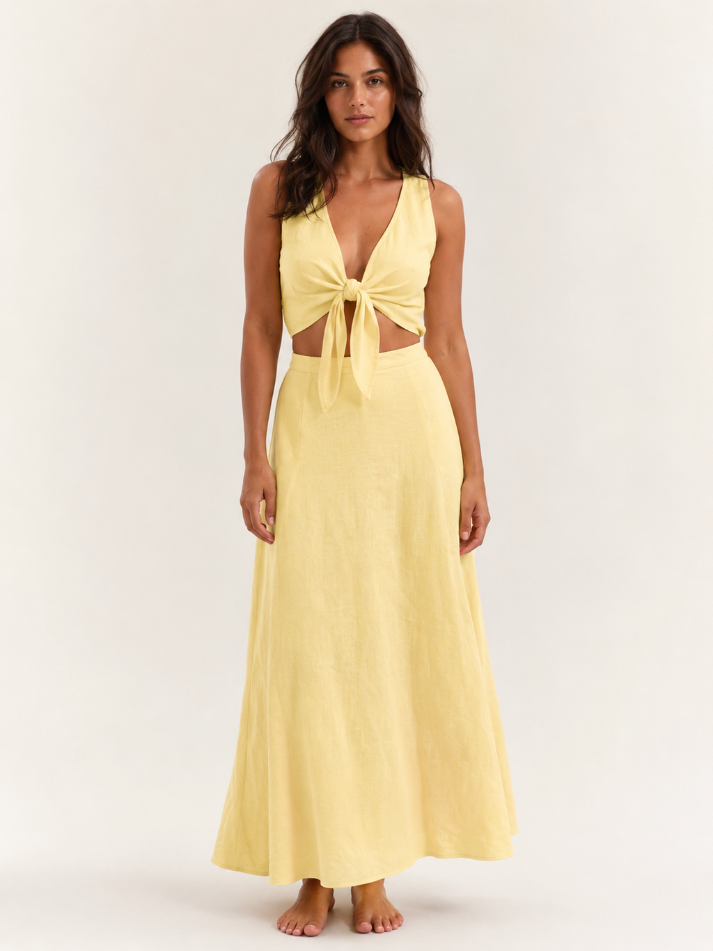 The Butter Linen Tie-Top Skirt Set front view