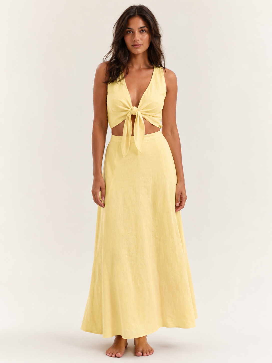 The Butter Linen Tie-Top Skirt Set front view