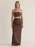 The Chocolate Bandeau Maxi Skirt Set front view