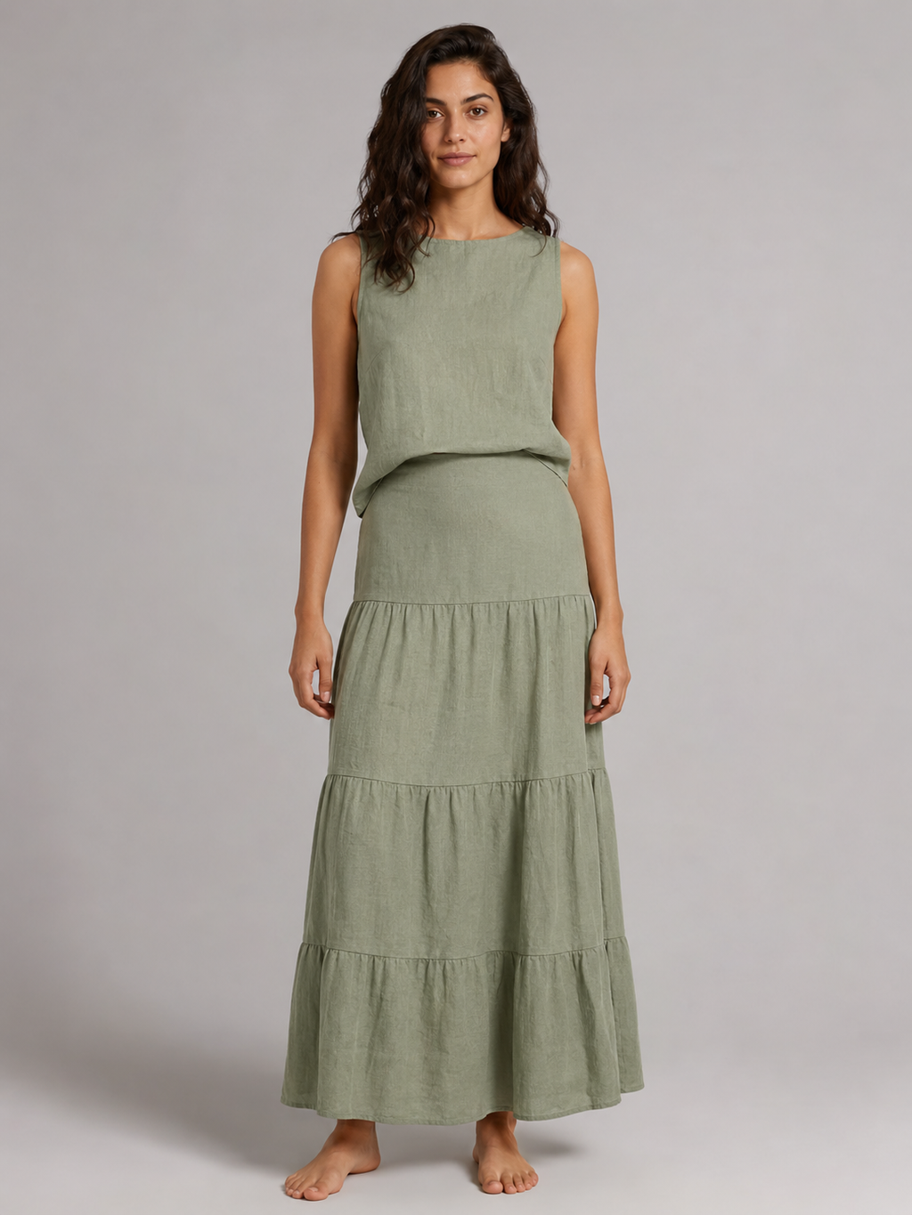 The Sage Tiered Maxi Skirt Set front view