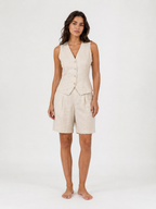 The Ecru Linen Waistcoat Bermuda Set front view
