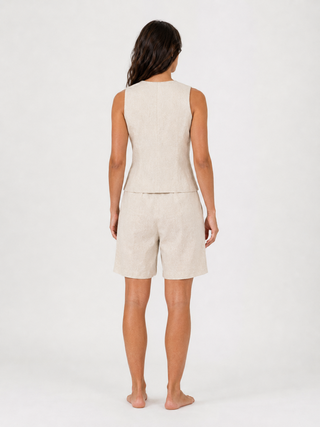 The Ecru Linen Waistcoat Bermuda Set secondary view