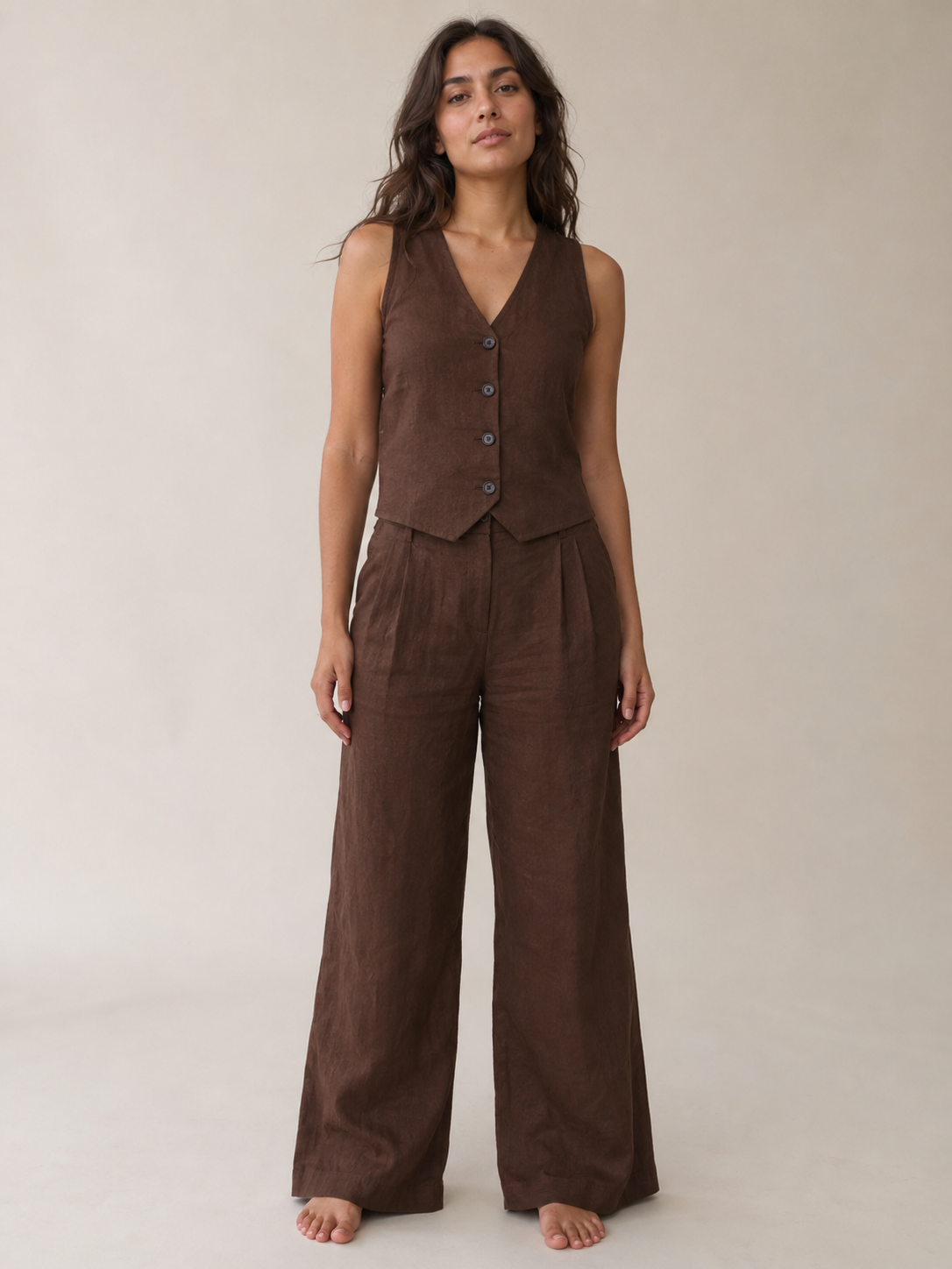 The Chocolate Linen Waistcoat Trouser Set