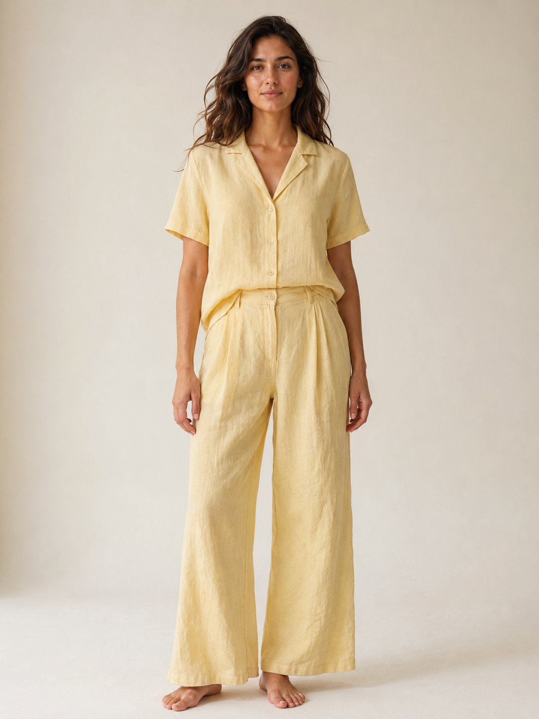 The Butter Linen Shirt Trouser Set front view