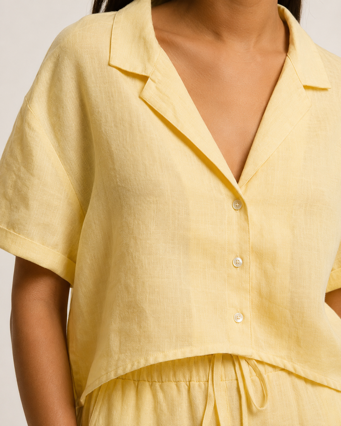 The Butter Linen Shirt Trouser Set collar detail