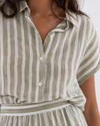 The Olive Stripe Linen Co-ord Set shirt detail