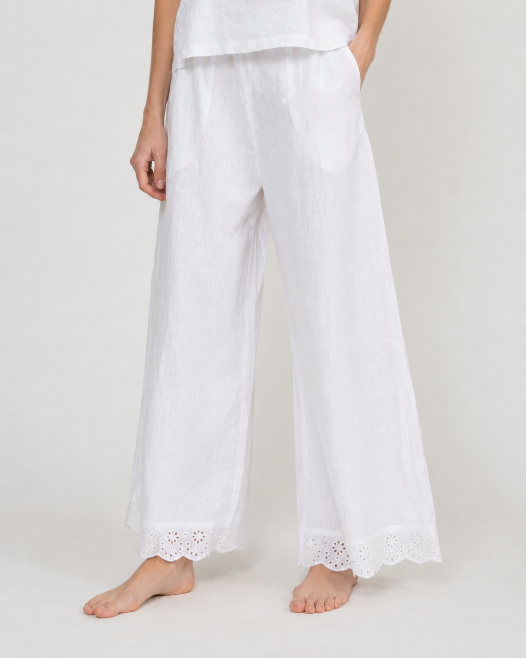 The White Broderie Camisole Palazzo Set palazzo detail