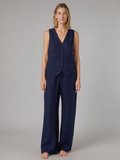 The Navy Linen Trouser Set front view