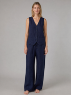 The Navy Linen Trouser Set front view