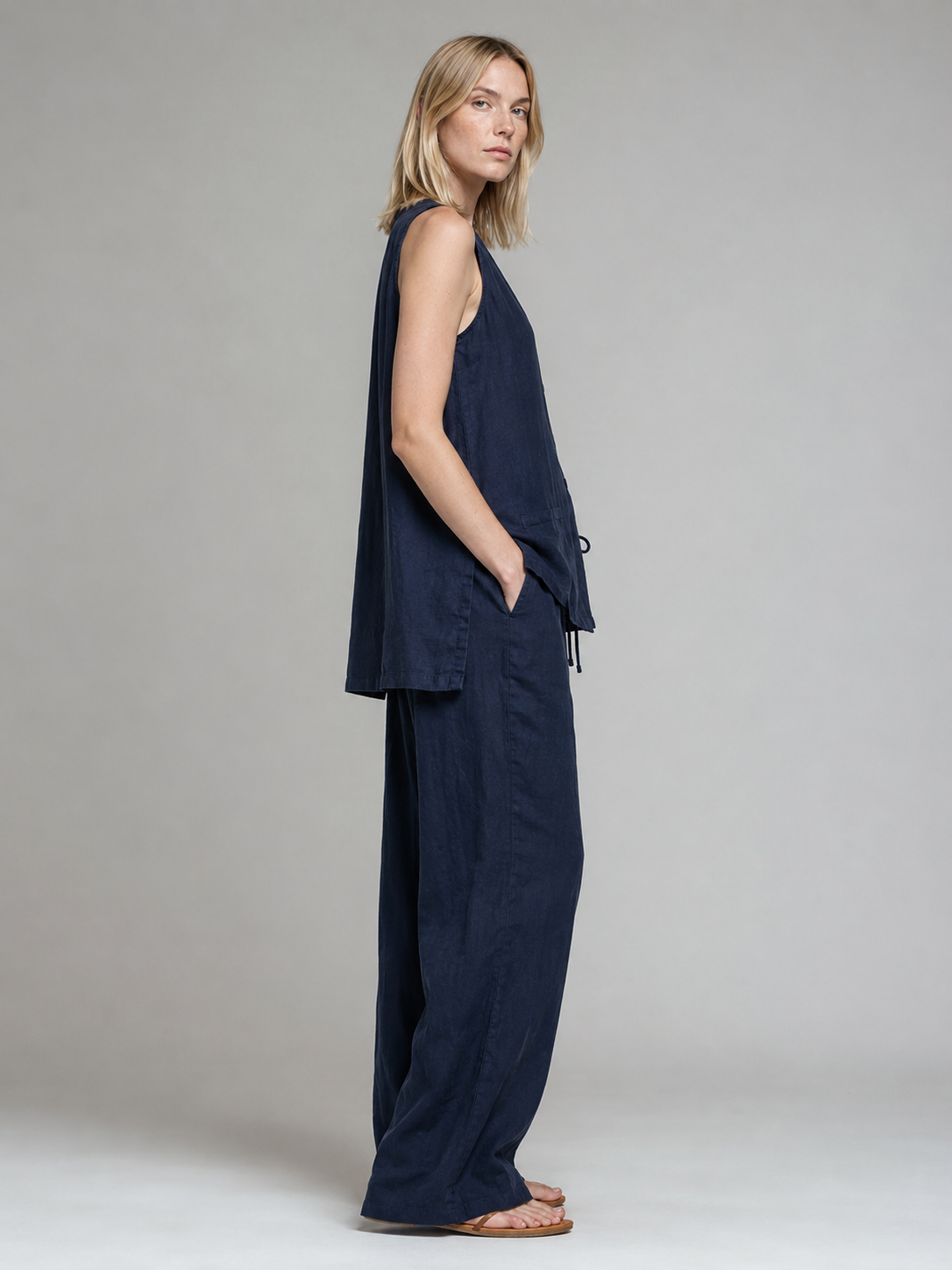 The Navy Linen Trouser Set secondary view