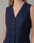 The Navy Linen Trouser Set vest detail